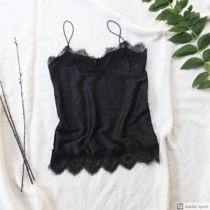 Black Lace Trim Spaghetti Strap Tank Top (M)